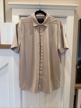 BYLT Basics Short Sleeve Button-Down Shirt in Light Beige
